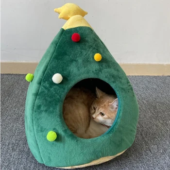 

Soft Christmas Tree Dog Cat Bed House Soft Nest Tree Shape Pet Bed Cat Cave Tent Warm Bed