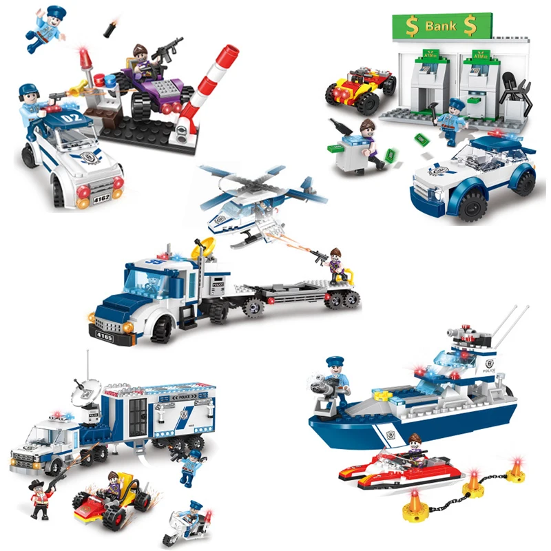 

LegoED City Police patrol car Building Blocks ATM boat Compatible Vehicle ship diy brick gun figure toy for boy children gift