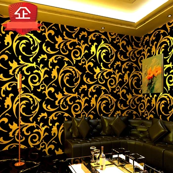 

Classic European Banana Leaf Wallpaper Rolls for Sofa Bacground KTV Bar Restaurant 3d Gold Leaf Wall paper Stickers Mural