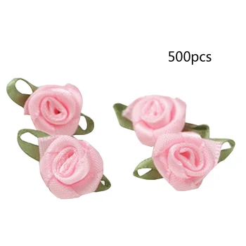 

500Pcs DIY Satin Ribbon Roses Flower Appliques Scrapbooking Sewing Handmade Small Wedding Party Craft Decor