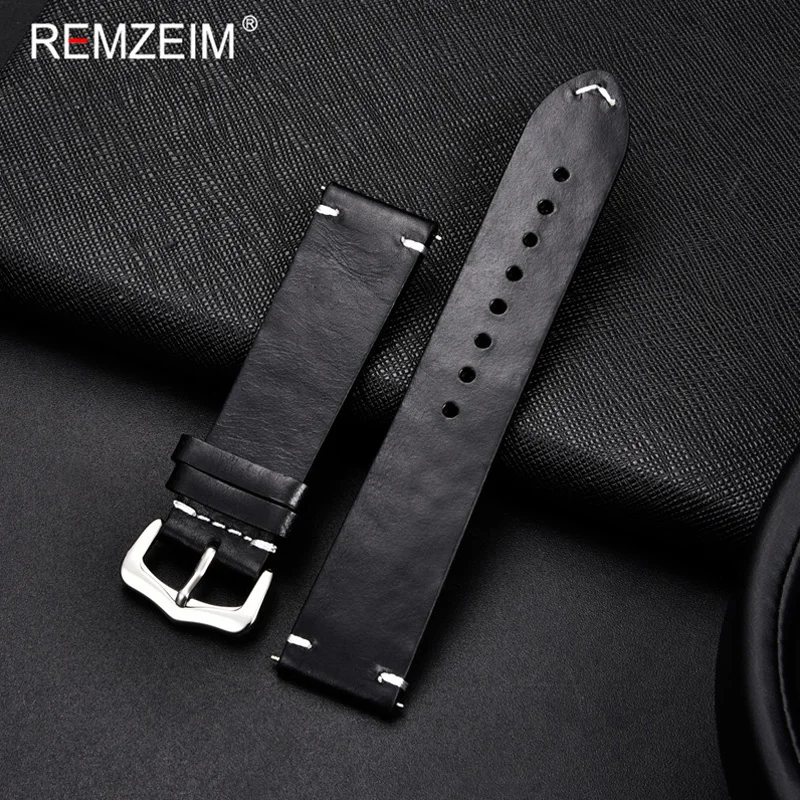 Artisan Oil Wax Leather Watchband in Blue, Red, and Brown - Premium Replacement Strap