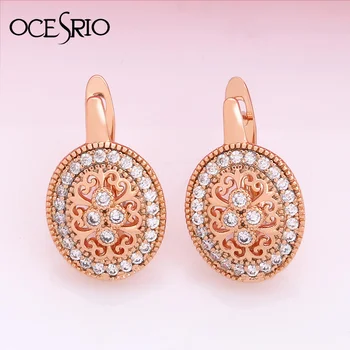 

OCESRIO Luxury Dangle 585 Rose Gold Earrings with Stones Jewelry Natural Zircon Flower Wedding Earrings ers-s39