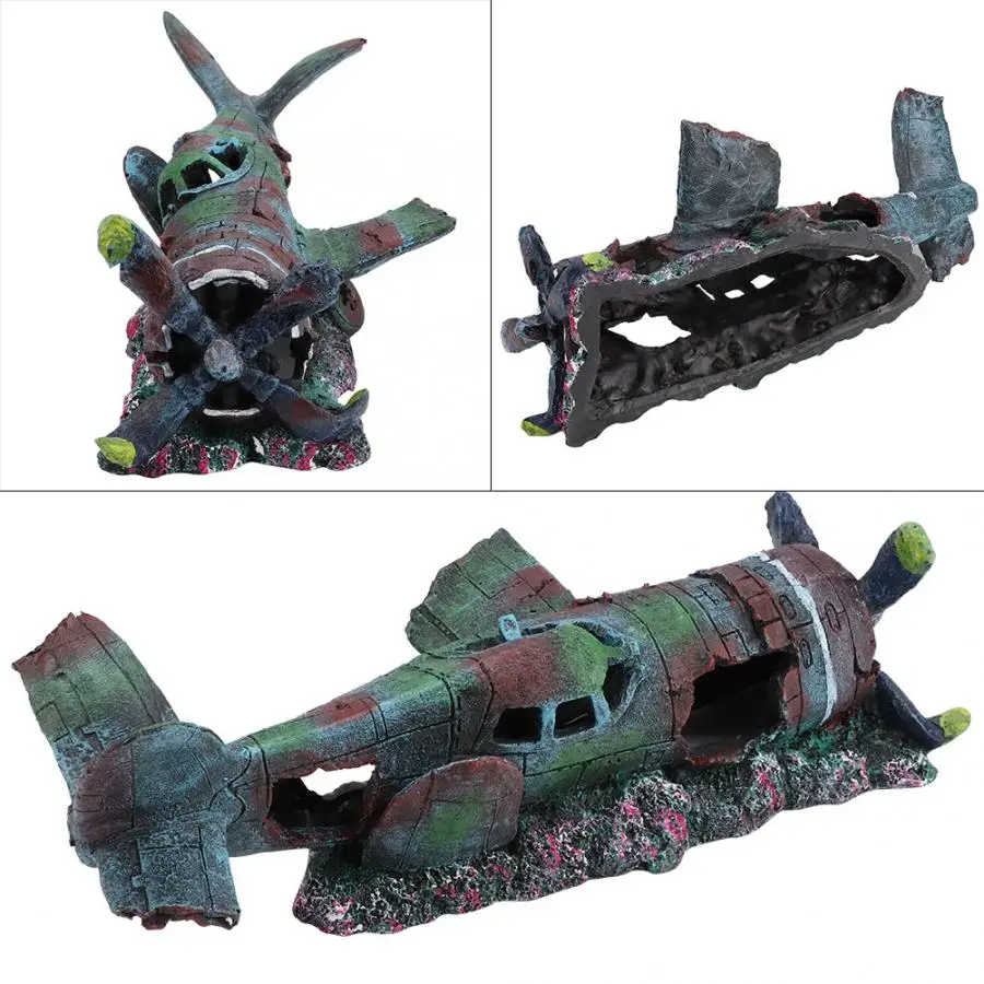 Смола Wreck War самолет истребитель поврежденный Battleplane аквариум пещера-украшение дома аквариумное украшение развалины затонувшие