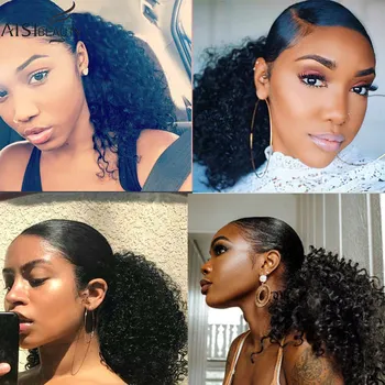 AISIBEAUTY Afro Kinky Curly Hair Extension Drawstring Puff Ponytail Synthetic Clip in Pony Tail  African American Hair Extension 6