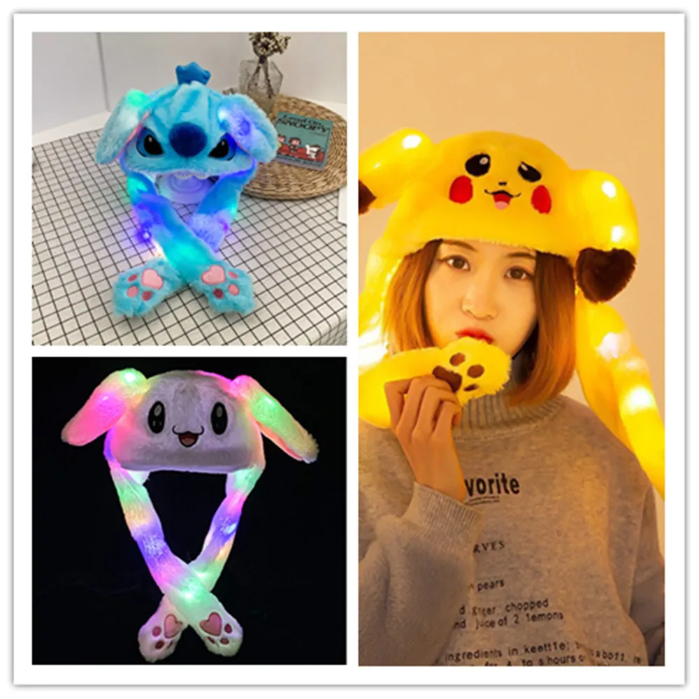 

Funny Hat Women Men Kids Lighting Hat Cute Rabbit Ears Plush Ears Can Move Cap Children Shine Winter Warm Party Hat