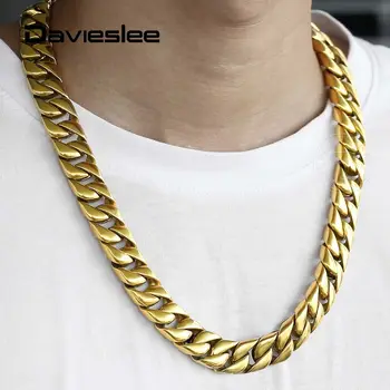 

Davieslee 16mm Mens Necklace Curb Cuban Link Chain Necklace for Men 316L Stainless Steel Gold Color 20-36 inch Gifts LHN118