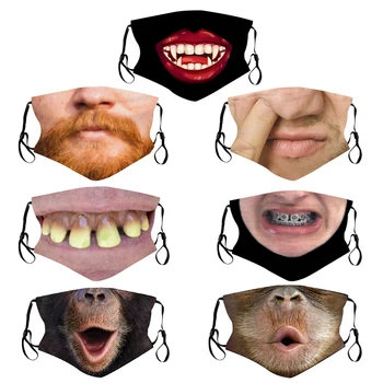 

3D Printing Mask For Adult Reusable mouth Mask with 3 PCS PM2.5 Filter Free Funny Face Mask Halloween Protective Mask