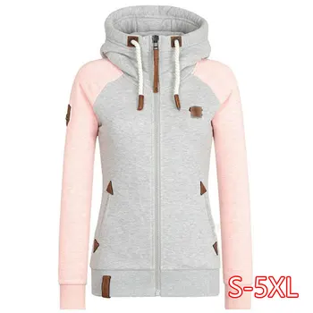 

Zip Up Contrast Color Drawstring Hoodie Color Block Poleron Mujer 2020 Stitching Long Sleeve Hoodies Women Turtleneck Zipper
