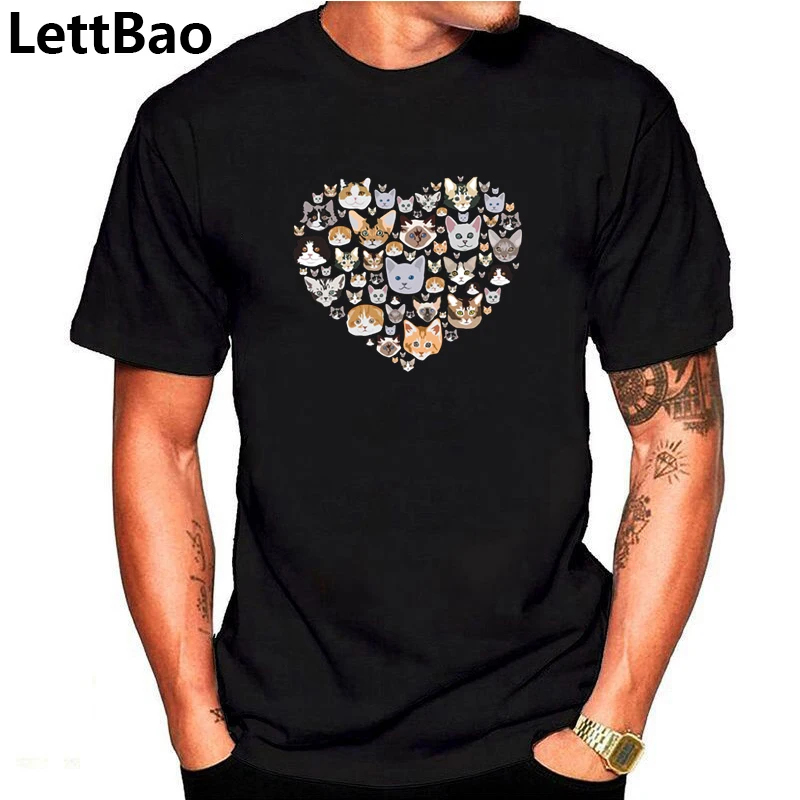 Mens T Shirts Fashion 2019 Men T Shirt Cotton Short Sleeve Men Fashion Shirt Tops Tees Men'S I Love Cats Print T-Shirt