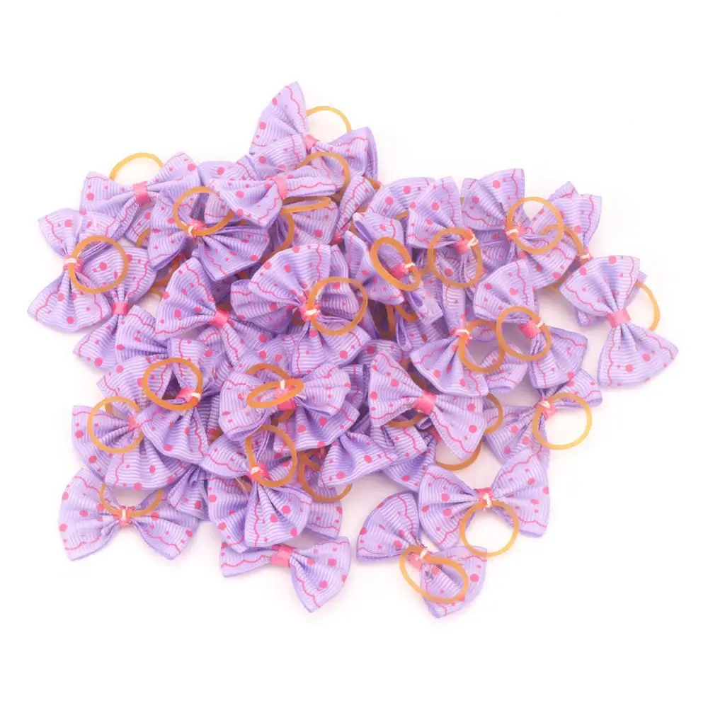 100 Pcs Small Dog Hair Bows Grooming Bowknot Puppy Pet Accessories Dog Hair Bows Rubber Bands Pet Headwear