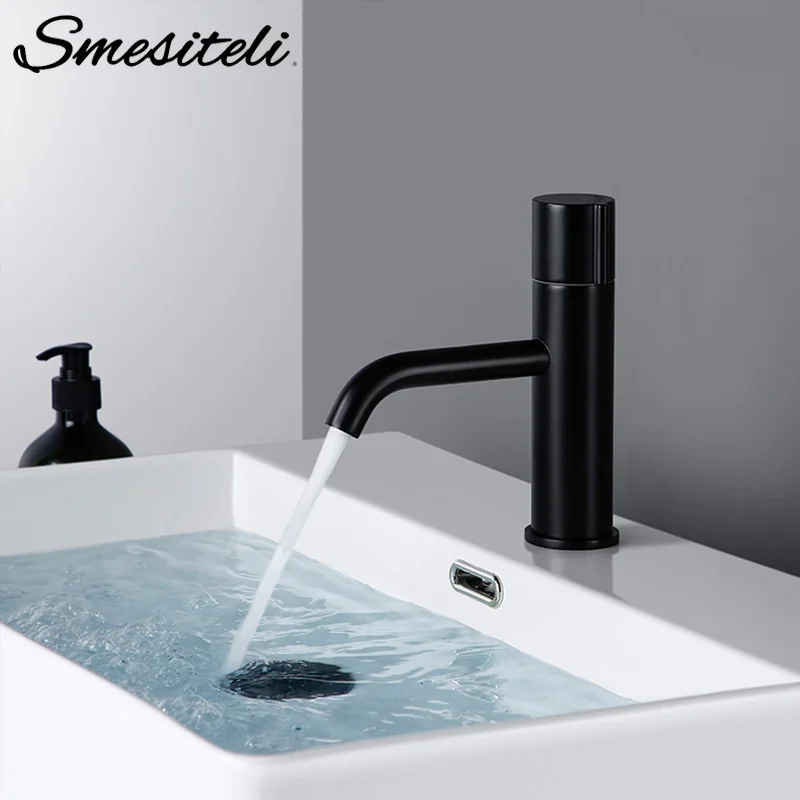 Smesiteli Robinet De Salle Bains Au Design Unique, Noir Mat, Baignoire Pivotante Résistante À L'Usure, Petit Mitigeur Avec Bouton