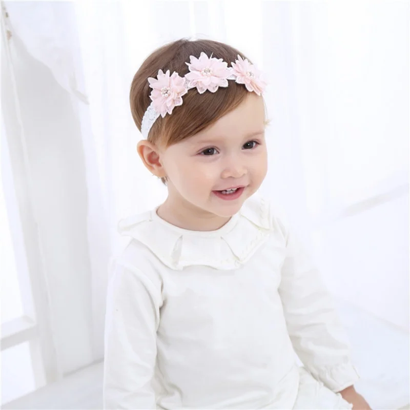Spring Autumn Infant Baby Girls Shoes Cotton Fabric Sweet Lace Flower Ribbon Pearl Bowknot Princess Shoes+Floral Headband