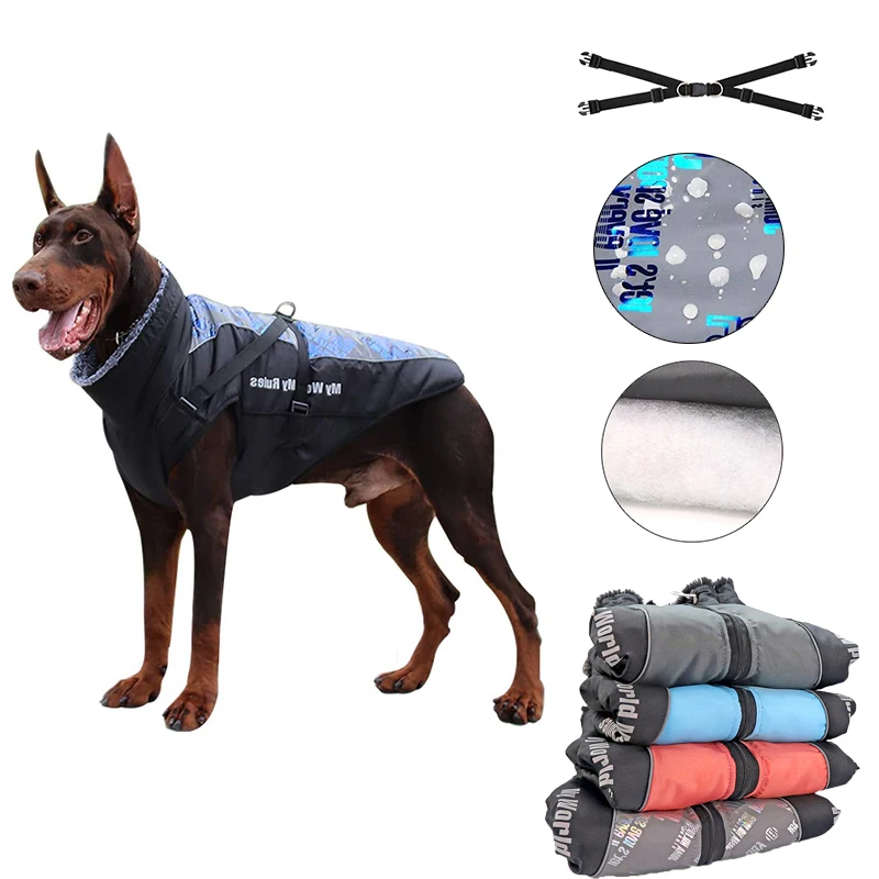 Dog Jacket with Harness Large Dogs Coats Waterproof Winter Clothes