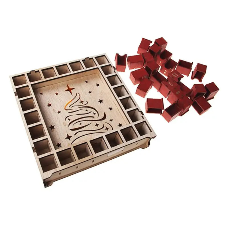 

Christmas Wooden Advent Calendar Countdown Decoration 24 Drawers LED Light Home