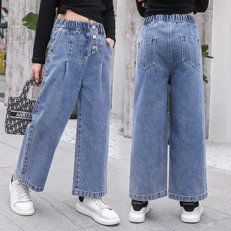 Pantaloni da bambina in Denim a gamba larga primavera e autunno Jeans per  bambini in vita elastica solida pantaloni dritti coreani per bambini di 3  13 anni|Jeans| - AliExpress