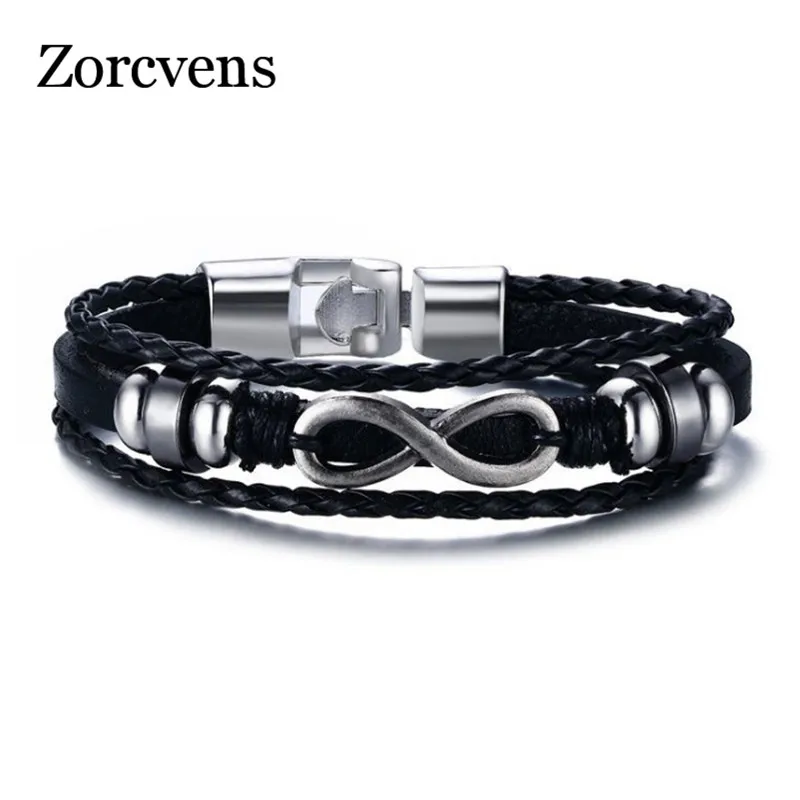 ZORCVENS черные плетеные из натуральной нержавеющей стали кожаные браслеты из металлического сплава и браслеты для мужчин ювелирные изделия