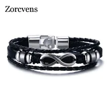 ZORCVENS черные плетеные из натуральной нержавеющей стали кожаные браслеты из металлического сплава и браслеты для мужчин ювелирные изделия