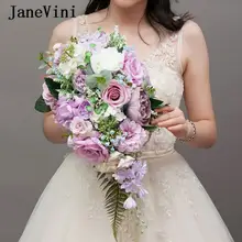 JaneVini, романтические фиолетовые Свадебные цветы с водопадом, букет невесты, искусственные шелковые розы, свадебные букеты Ramo De Novia