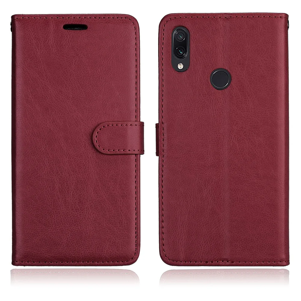 Бордовый Для Xiaomi Redmi Note 7 Чехол, чистый цвет, из искусственной кожи, складная подставка, держатель для карт, кошелек, чехол для телефона, противоударный чехол с защитой от царапин - Цвет: Бордовый