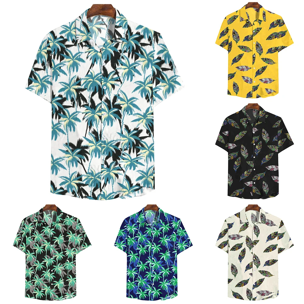 

MJARTORIA Summer Man Shirt Mens Ethnic Printed Stand Collar Cotton Linen Stripe Short Sleeve Loose Hawaiian Henley Shirt