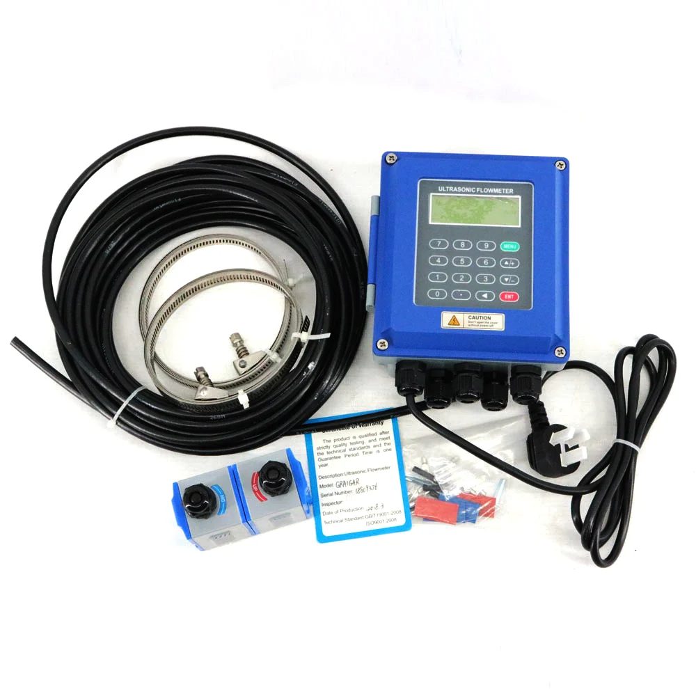 TUF-2000B Wall Mounted Water Flow Meter Transducer Optional SD Storage Clamp Sensor Digital Liquid Ultrasonic Flowmeter |