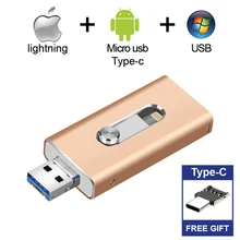 Бесплатный Тип C адаптер флэш-накопитель для iPhone флэш-накопитель 3-в-1 освещение скачок привод USB 3,0 флеш-накопитель 256 ГБ флеш-накопитель совместим