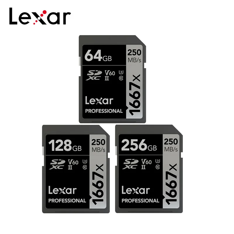 

Original Lexar Memory Card 1667x SD Card 64GB 128GB C10 256GB V60 250MB/s SDXC/SDHC U3 UHS-II Class 10 For 3D 4K video Camera