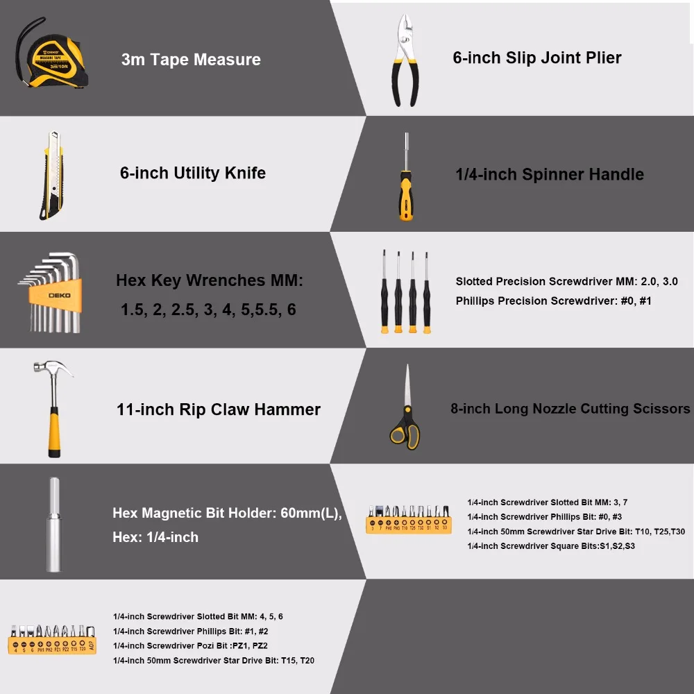 DEKO TZ40 40Piezas Herramientas Manuales Con caja de herramientas,Pinza de Martillo,Destornillador,Cuchillo Herramientas