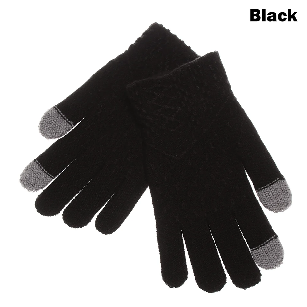5-black 1 шт., мужские зимние теплые вязаные перчатки, гибкие перчатки на полный палец, утолщенные шерстяные кашемировые перчатки для смартфона, планшета - Цвет: 5-black