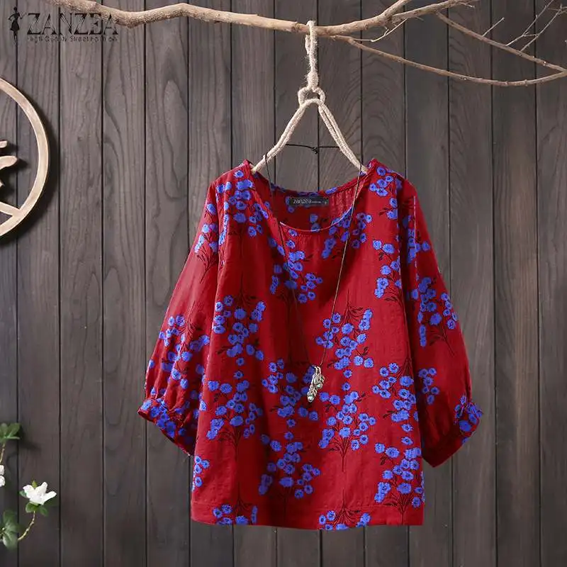 

ZANZEA Vintage Women Tops and Blouses Plus Size Ladies Casual Loose Shirt 2019 Autumn Female Print Work Office Tunic Tops Blusas