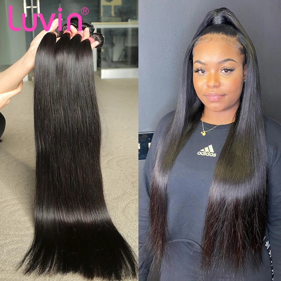 Luvin recta barato 28 30 32 40 pulgadas brasileño de Remy extensiones de pelo ondulado Color Natural 100% extensiones de cabello humano doble dibujado