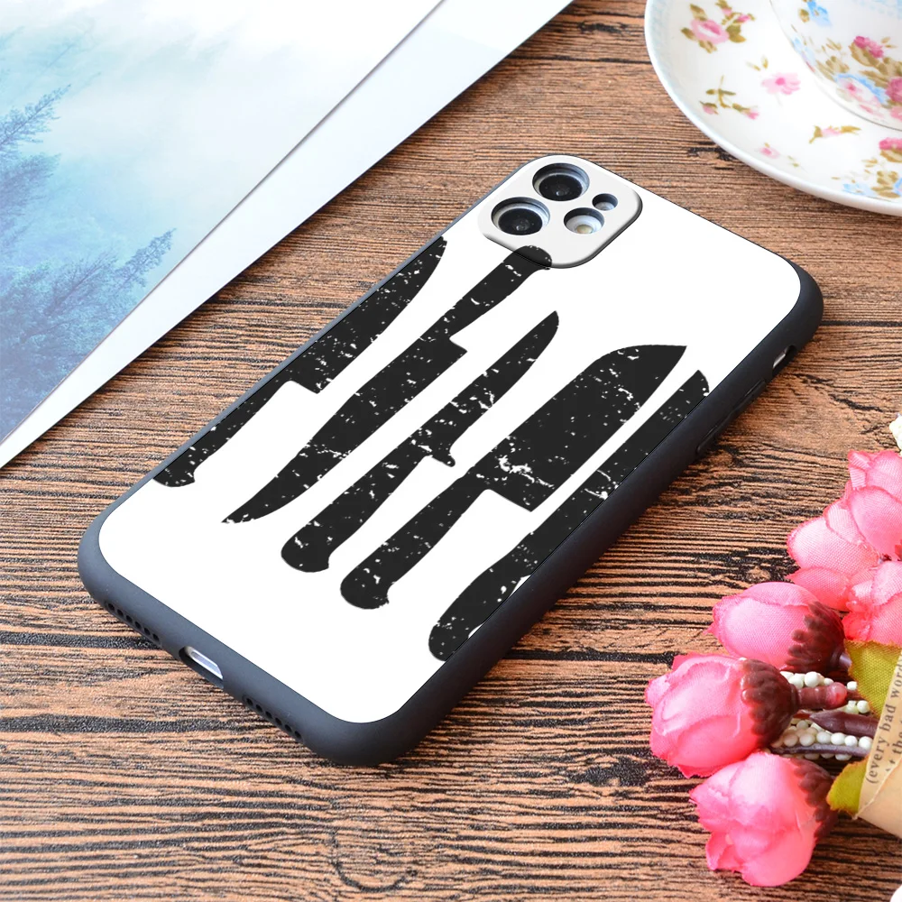 

For iPhone Black Chef's Knives Deisgn Print Soft Matt Apple iPhone Case