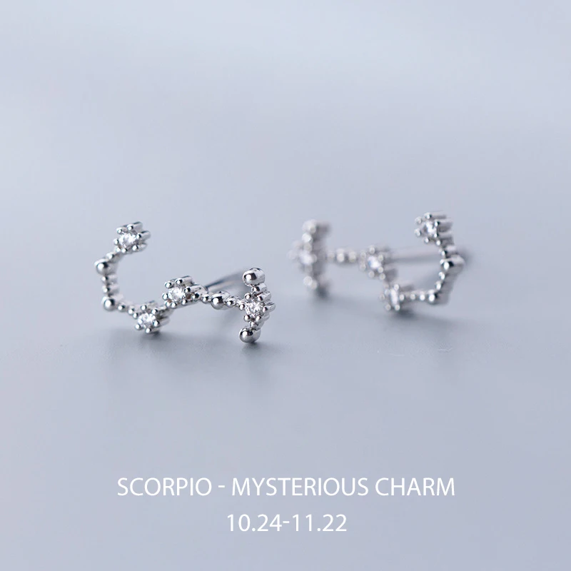 Серьги из стерлингового серебра 925 пробы для женщин, серьги-гвоздики в виде комбинезона, зодиака, 12 созвездий, серьги цирконовые, подарок для девушек, вечерние, aretes B5 - Окраска металла: 10 Scorpio