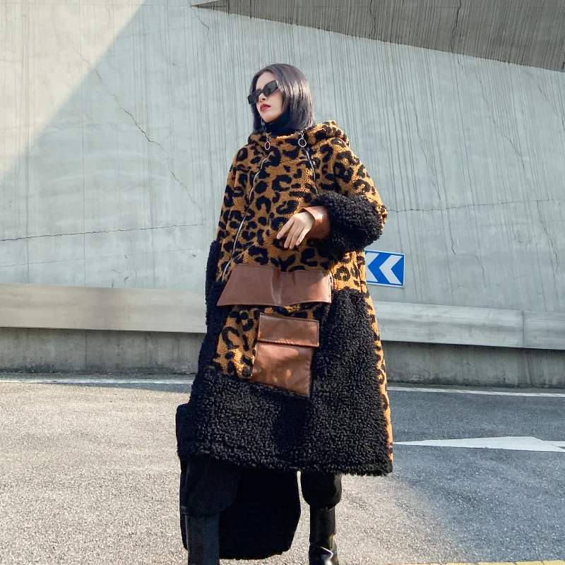 QING MO Leopard Print Sweatshirt Dress Women 2020