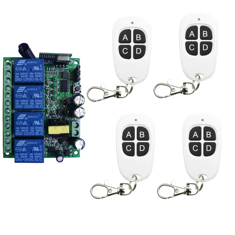 

AC 220V 10A 4CH 4 CH Remote Control Switch RF Wireless Receiver Transmitter 315 / 433 MHz Toggle / Latched / Momentary
