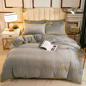 

Embroidered Style Solid Color Duvet Cover Soft Warm Velvet Comforter Cover for Autumn Winter Comfortable Quilt Cover