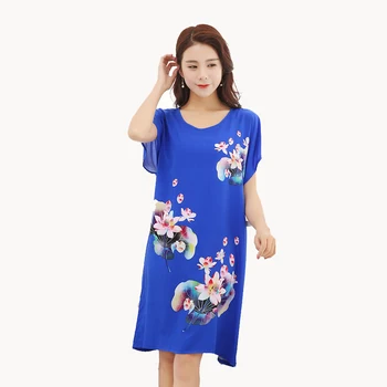 

Women Sleepwear Bathrobe Gown Cotton Home Casual loose Dress Chinese Style Flower Nightwear Nightgown Print ночная сорочка