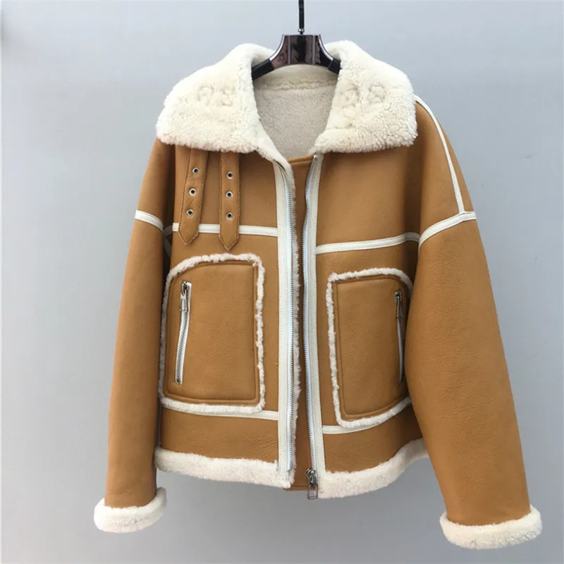 

2020 New Double Faced Fur Real Fur Coat Winter Jacket Women Warm Genuine Leather Natural Sheep Fur Outerwear Locomotive
