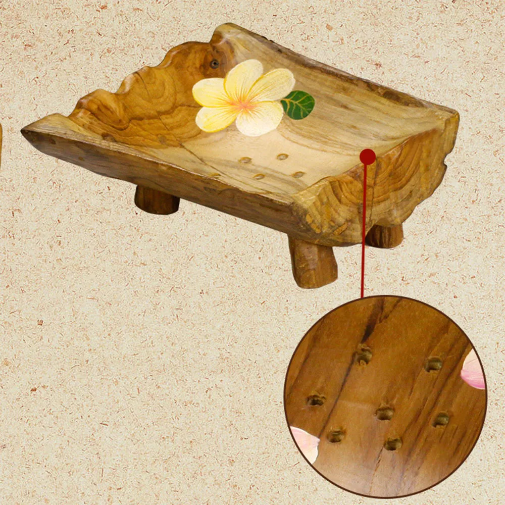 Natural Wooden Soap Case Home Bathroom Portable Dish Holder Sink Deck Bathtub Shower Box For Sponges Scrubber Decorative