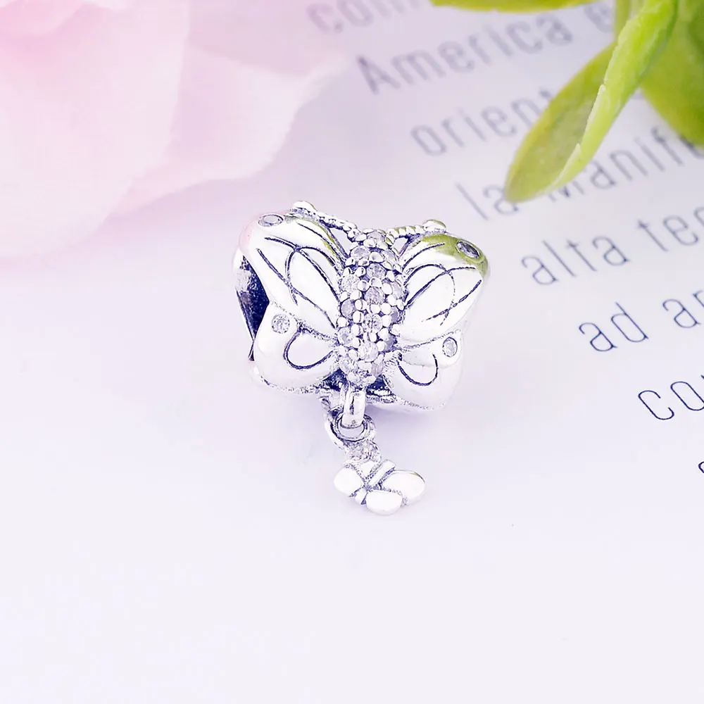 

Clear Zircon Crystal Butterfly Mom Son Bead Fit Original Pandora Charm Bracelet 925 Sterling Silver Making Handmade Berloque DIY