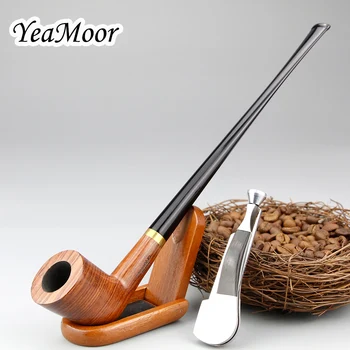 

Classic 26cm Straight Smoking Pipe 3mm Filter Tobacco Pipe Multifunction Black Smoke Knife Wooden Stand Rose Wood Pipe