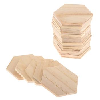 

Unfinished Hexagon-Shaped Wood Pieces (25pc) – Wooden Coasters, Light Smooth