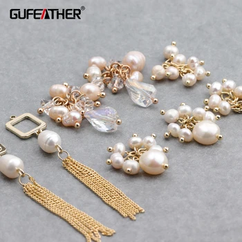 

GUFEATHER M670,jewelry accessories,18k gold plated,0.3 microns,natural pearl,diy pendant,diy earrings,jewelry making,6pcs/lot