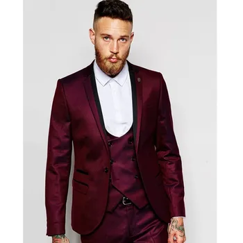 

Brand New Groomsmen Notch Lapel Groom Tuxedos Burgundy Jacket Men Suits Wedding Best Man Blazer (Jacket+Pants+Tie+Vest)