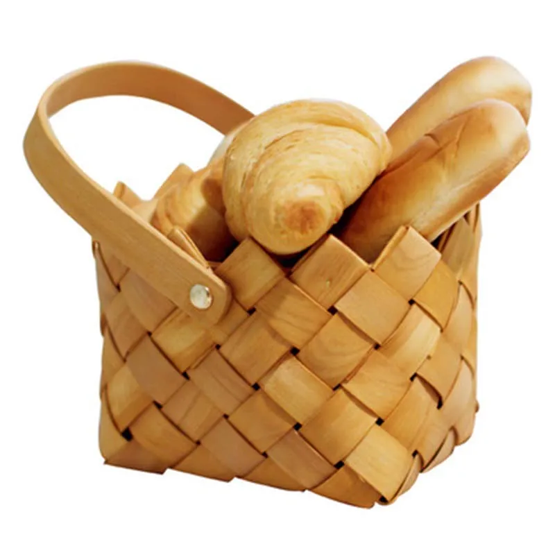

New Wood Chip Weaving Storage Basket Houseware Storage Vegetable Fruit Basket Picnic Food Box With Handle Woven Basket 1 PC