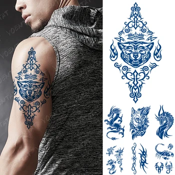

Juice Lasting Waterproof Temporary Tattoo Sticker Tiger Totem Dragon Tattoos Wolf Scorpion Body Art Arm Fake Tatoo Women Men