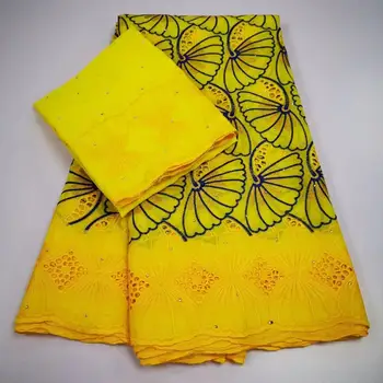 

Yellow 5+2 Yards African Guinea Dry Lace Fabrics With Stones 100% Cotton Wedding Fabrics Swiss Voile In Switzerland Fabrics