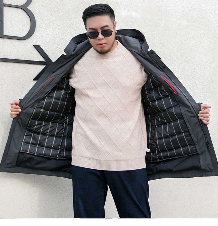 Большой размер 5XL 6XL 7XL мужская пуховая куртка средней длины, стильный высококачественный мужской свободный пуховик на белом утином пуху