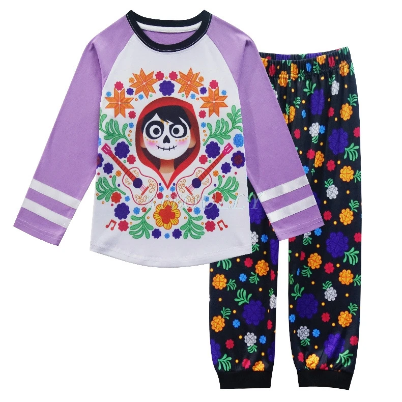 1208 purple Пижама для девочек из фильма Коко маскарадный костюм осенне-зимняя хлопковая одежда для сна комплекты из 2 предметов детская одежда для сна Домашняя одежда, подарок на день рождения для детей - Цвет: 1208 purple