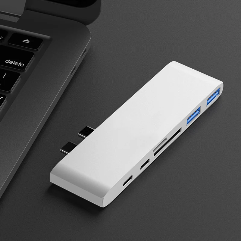 USB 3,1 Тип-C USB концентратор с 2 портами(стандарт 3,0 Порты TF/SD кард-ридер USB-C PD USBC 40 Гбит/с 6 в 1 Алюминий Тип C HUB адаптер для MacBook Pro